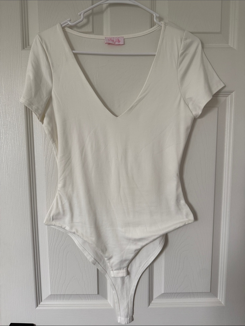 Pink Lily White V-Neck Short Sleeve Bodysuit
